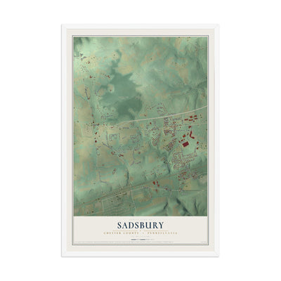 Map of Sadsbury, Chester County, Pennsylvania, 12 x 18 inch print in a white wood frame