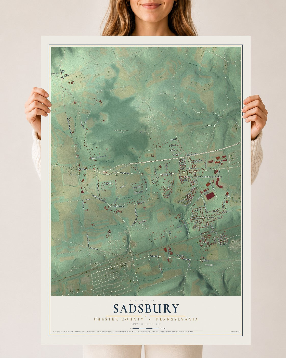 Map of Sadsbury, Chester County, Pennsylvania, 24 x 36 inch unframed archival matte print