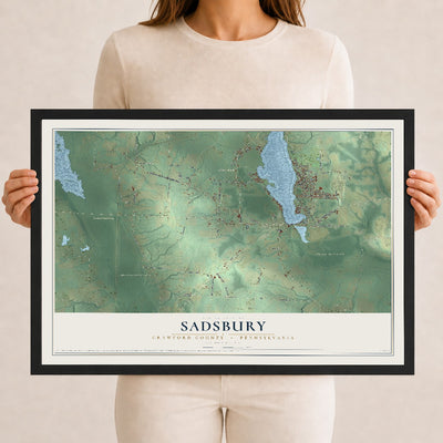 Map of Sadsbury, Crawford County, Pennsylvania, 12 x 18 inch print in a black wood frame