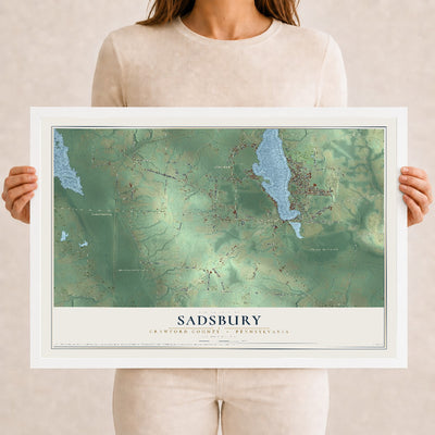 Map of Sadsbury, Crawford County, Pennsylvania, 12 x 18 inch print in a white wood frame