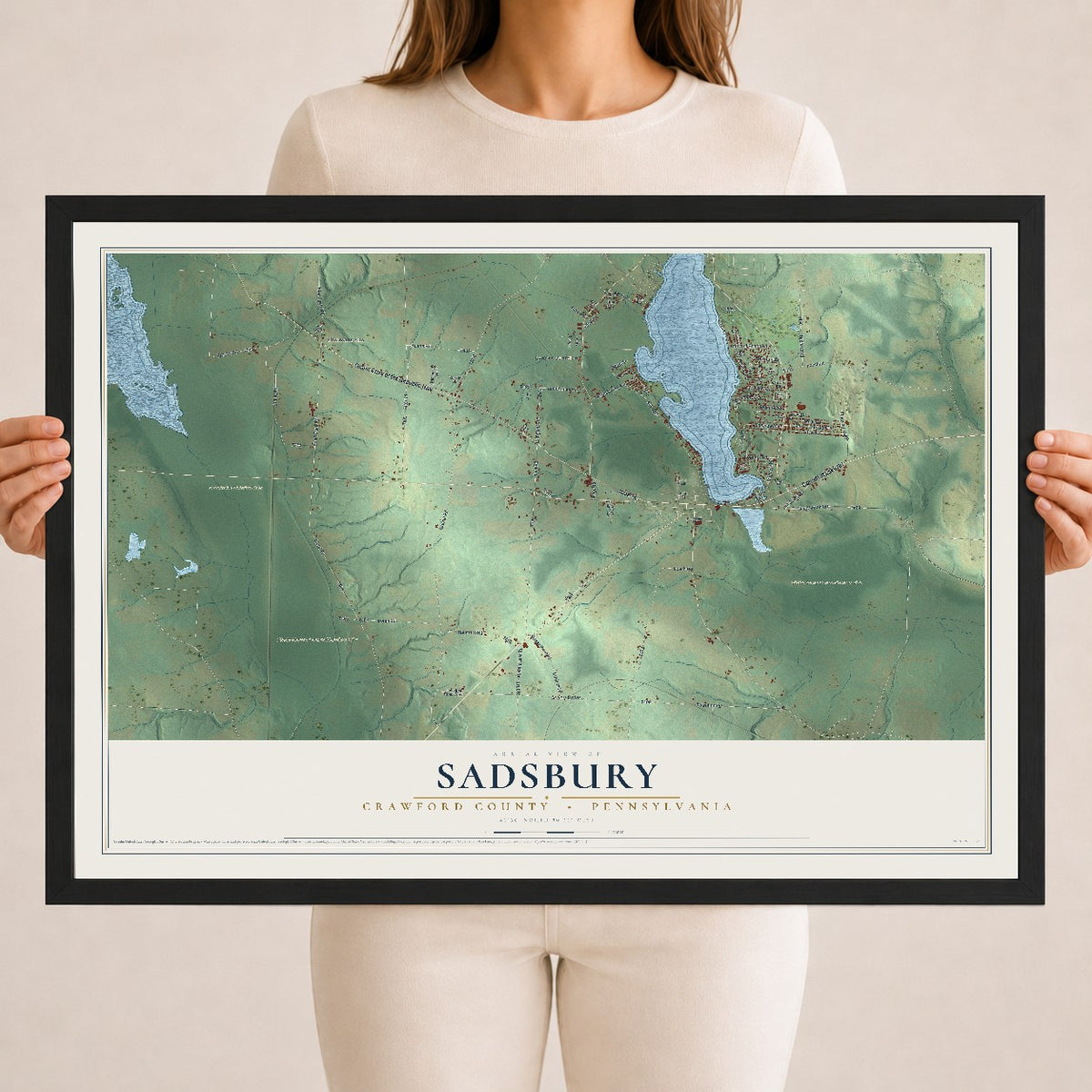 Map of Sadsbury, Crawford County, Pennsylvania, 18 x 24 inch print in a black wood frame