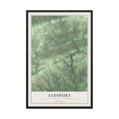 Map of Sadsbury, Lancaster County, Pennsylvania, 12 x 18 inch print in a black wood frame