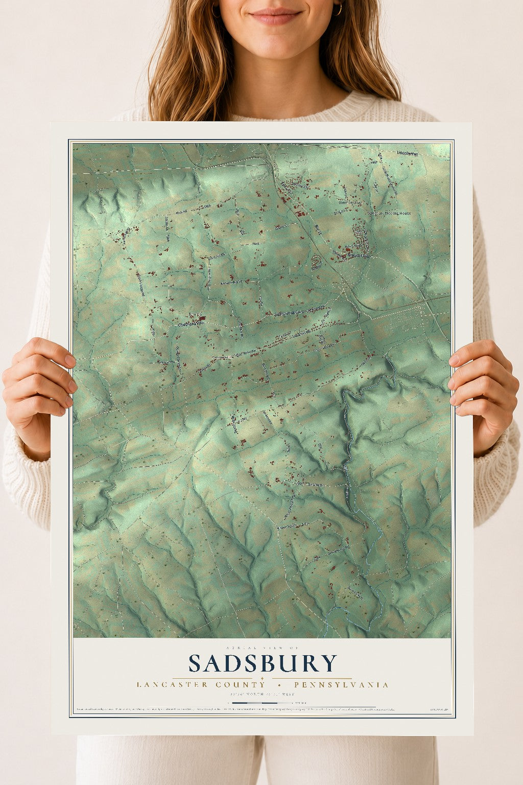 Map of Sadsbury, Lancaster County, Pennsylvania, 18 x 24 inch unframed archival matte print