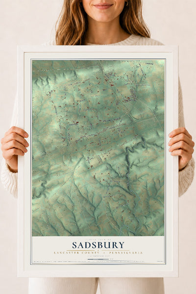 Map of Sadsbury, Lancaster County, Pennsylvania, 18 x 24 inch print in a white wood frame