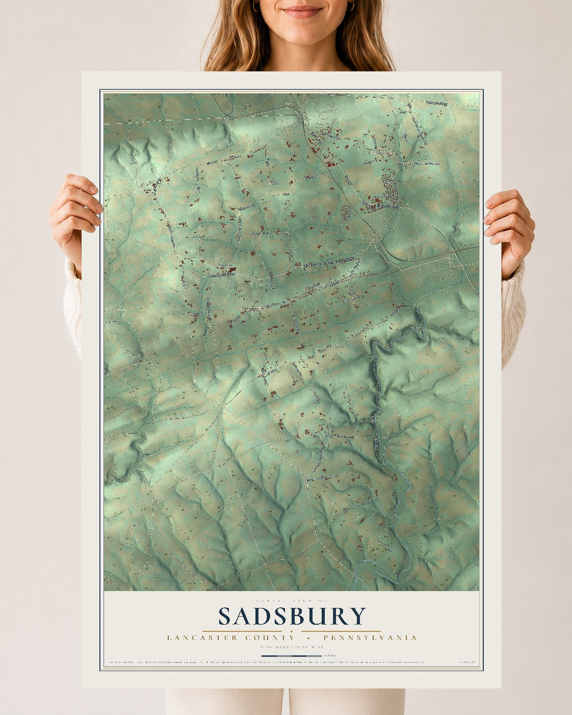 Map of Sadsbury, Lancaster County, Pennsylvania, 24 x 36 inch unframed archival matte print