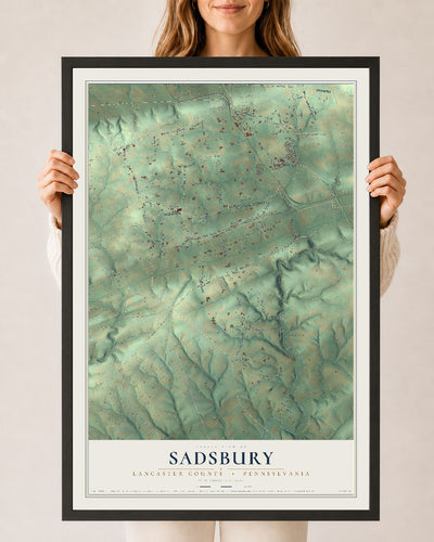 Map of Sadsbury, Lancaster County, Pennsylvania, 24 x 36 inch print in a black wood frame