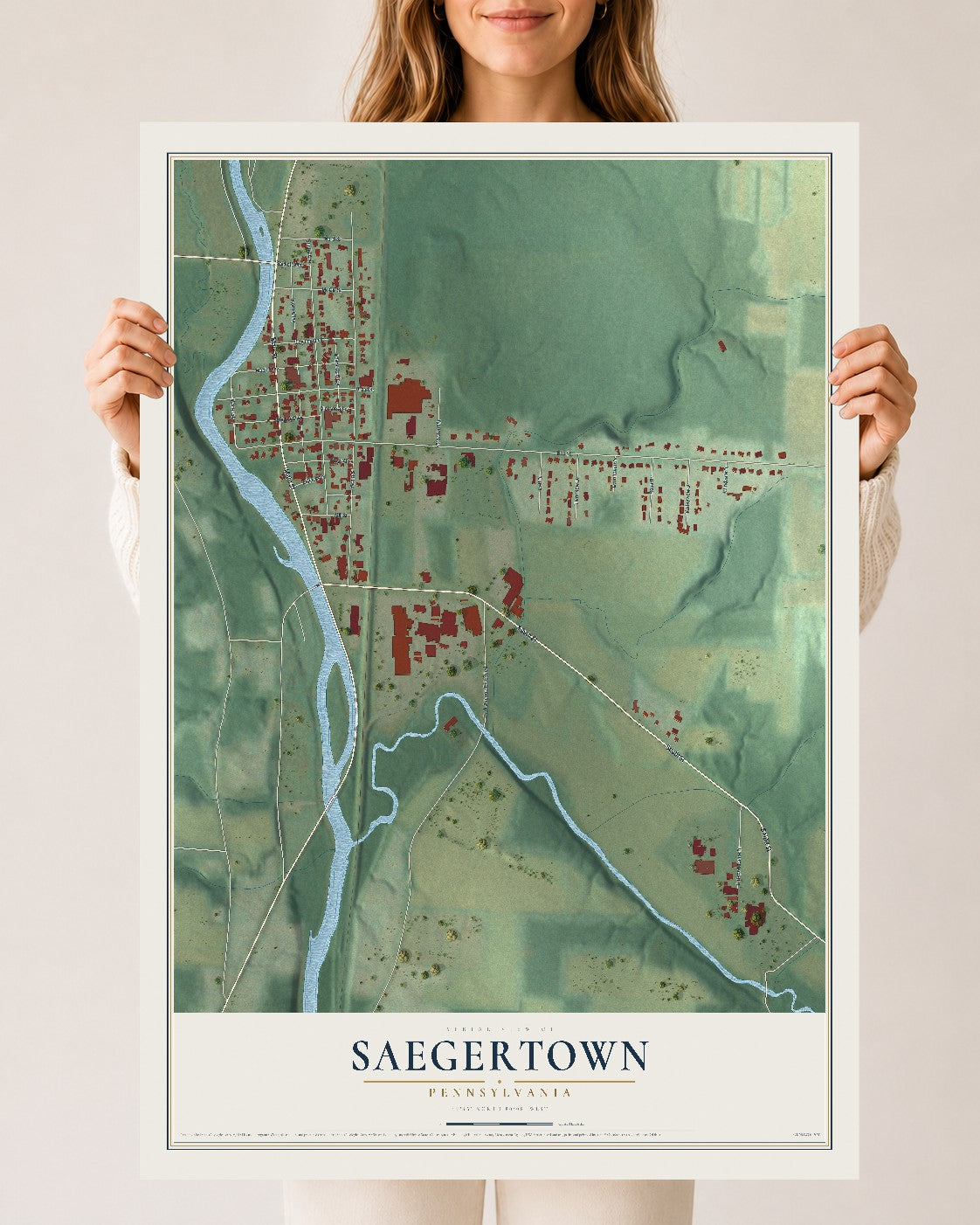 Map of Saegertown, Pennsylvania, 24 x 36 inch unframed archival matte print