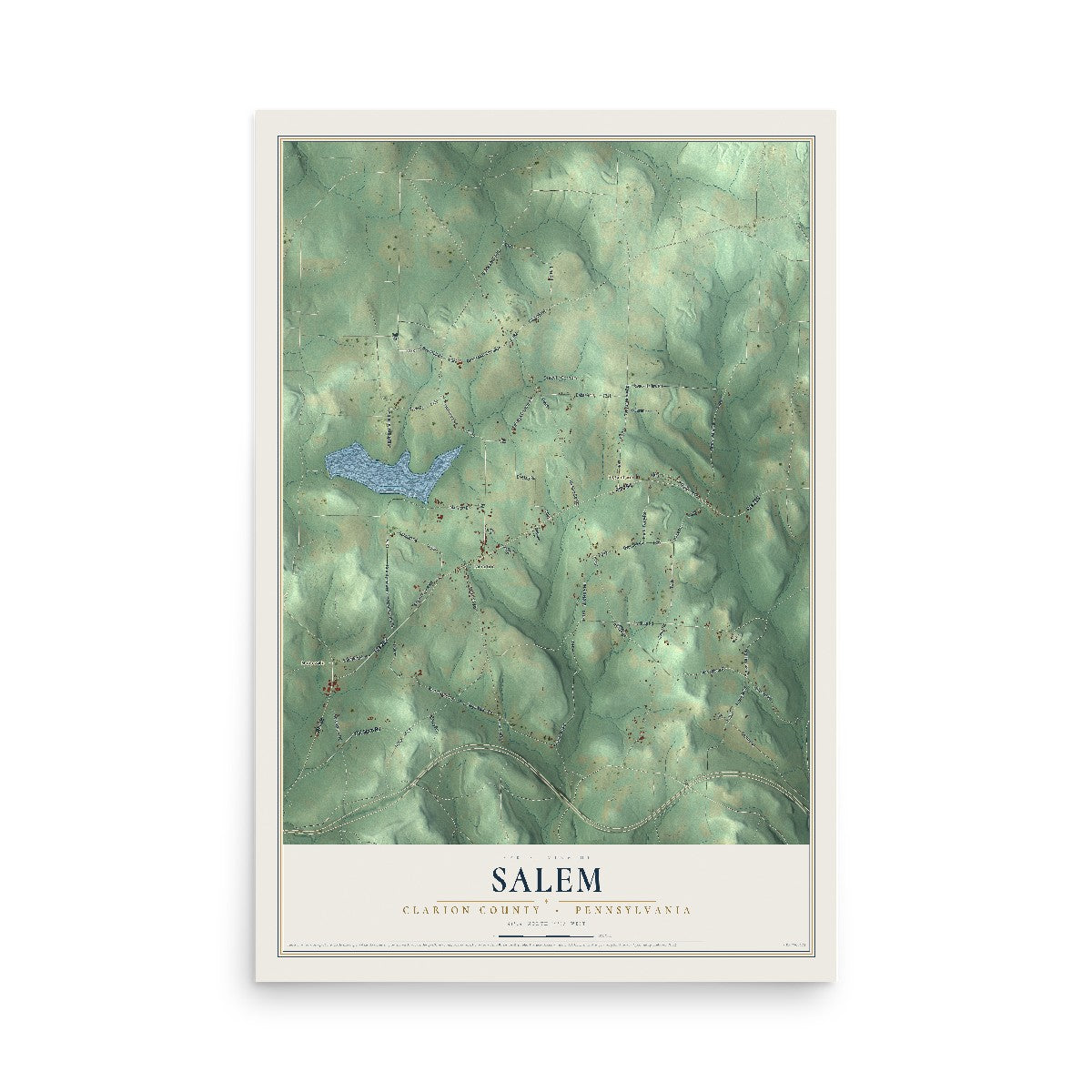 Map of Salem, Clarion County, Pennsylvania, 12 x 18 inch unframed archival matte print