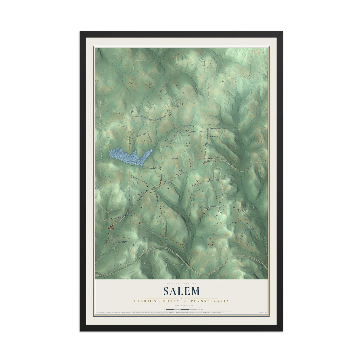 Map of Salem, Clarion County, Pennsylvania, 12 x 18 inch print in a black wood frame