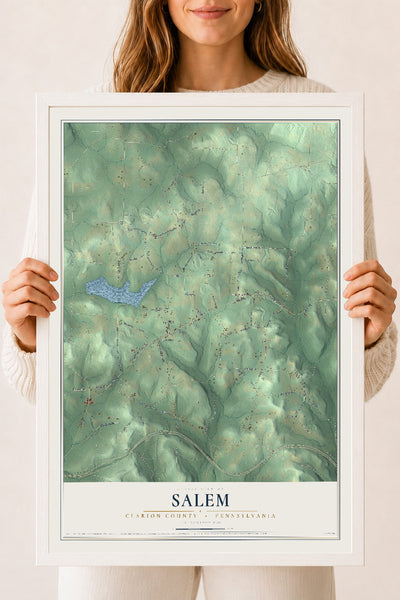 Map of Salem, Clarion County, Pennsylvania, 18 x 24 inch print in a white wood frame