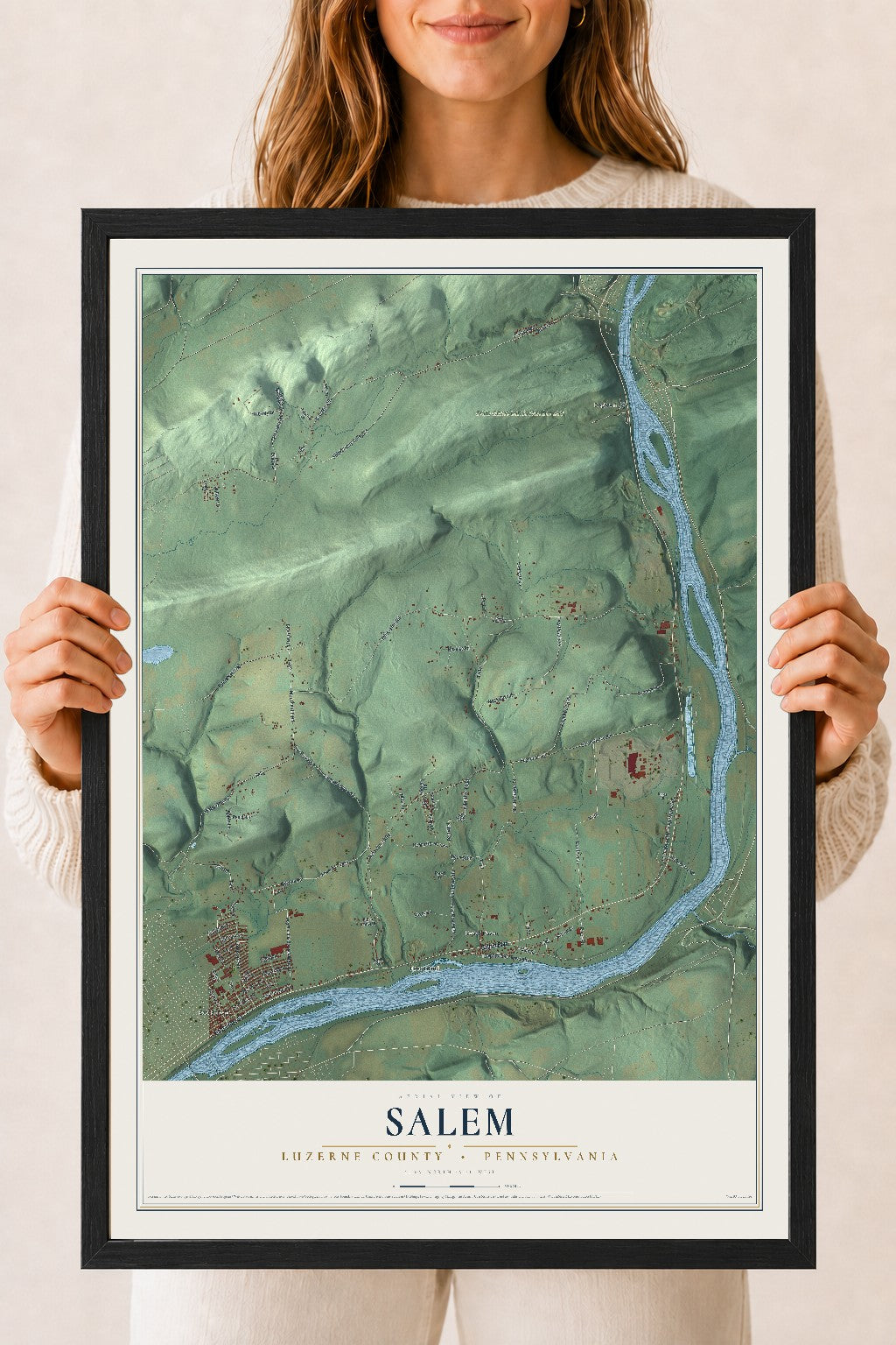 Map of Salem, Luzerne County, Pennsylvania, 18 x 24 inch print in a black wood frame