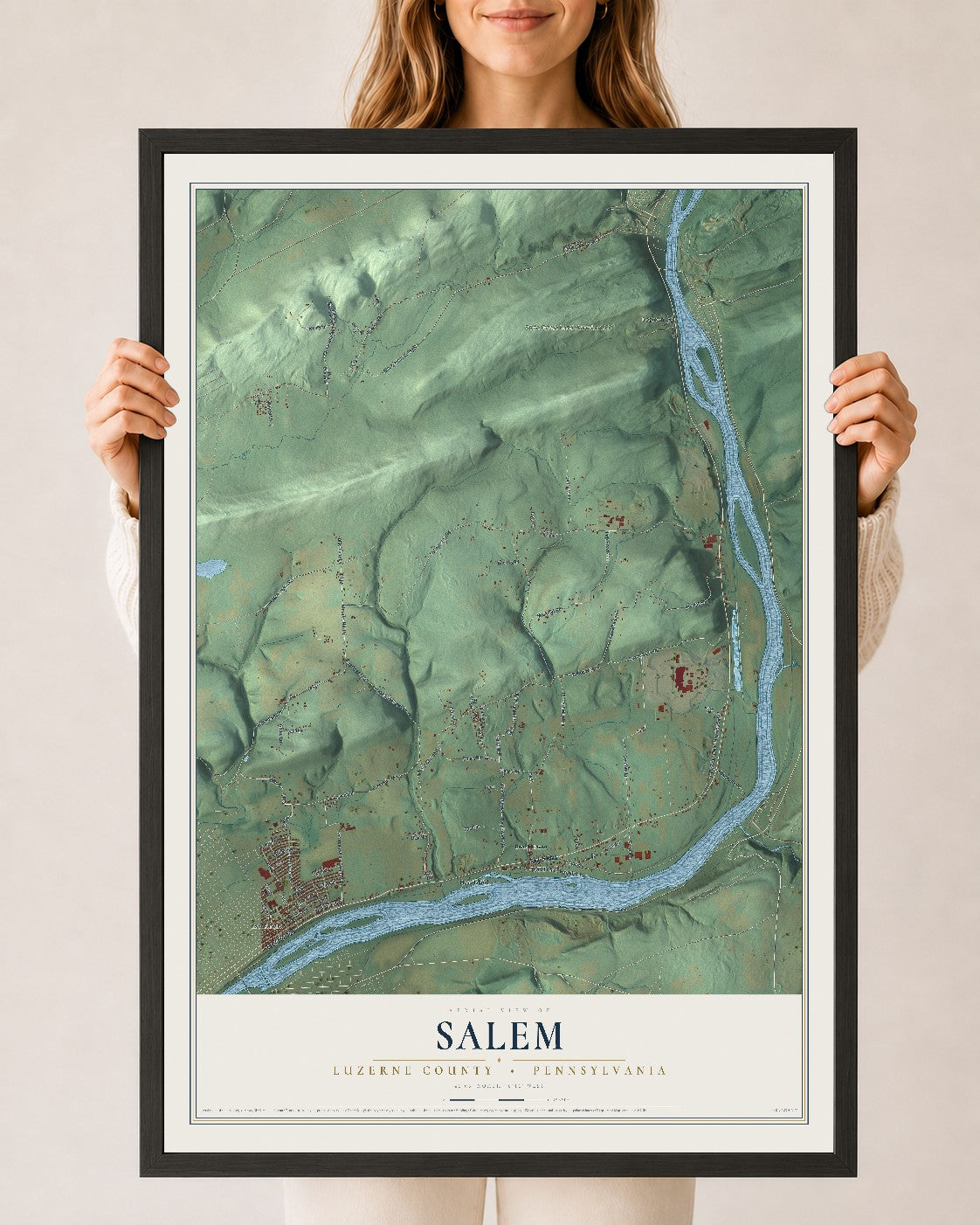 Map of Salem, Luzerne County, Pennsylvania, 24 x 36 inch print in a black wood frame