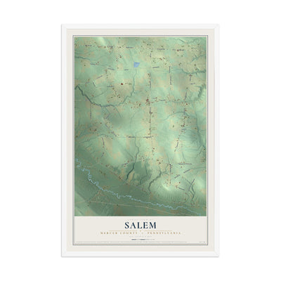 Map of Salem, Mercer County, Pennsylvania, 12 x 18 inch print in a white wood frame