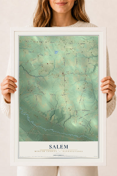 Map of Salem, Mercer County, Pennsylvania, 18 x 24 inch print in a white wood frame
