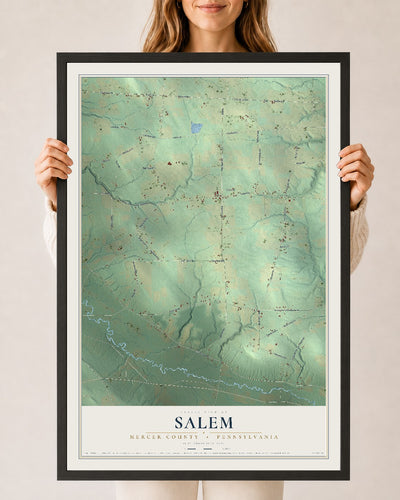Map of Salem, Mercer County, Pennsylvania, 24 x 36 inch print in a black wood frame