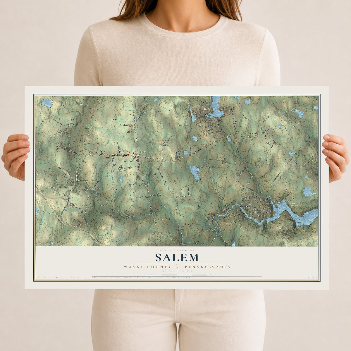 Map of Salem, Wayne County, Pennsylvania, 12 x 18 inch unframed archival matte print