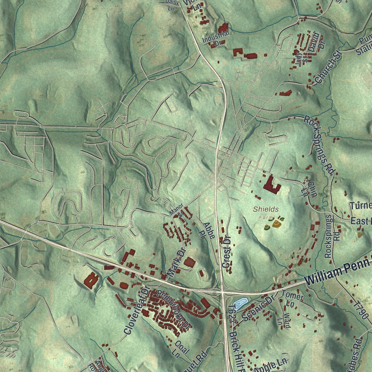 Close-up of the map of Salem, Westmoreland County, Pennsylvania print showing street and building detail