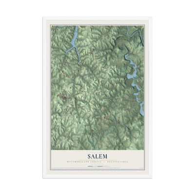 Map of Salem, Westmoreland County, Pennsylvania, 12 x 18 inch print in a white wood frame