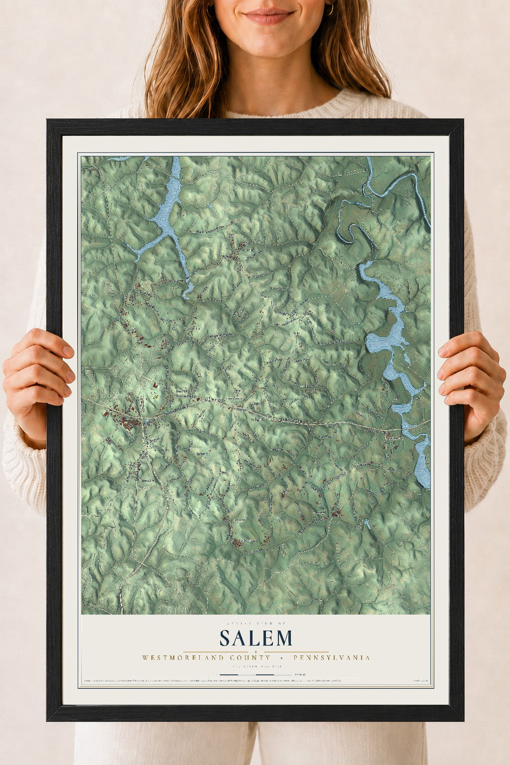 Map of Salem, Westmoreland County, Pennsylvania, 18 x 24 inch print in a black wood frame