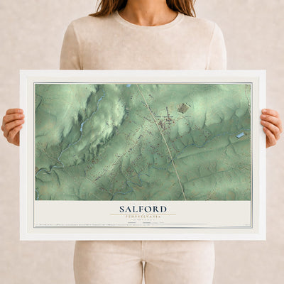 Map of Salford, Pennsylvania, 12 x 18 inch print in a white wood frame