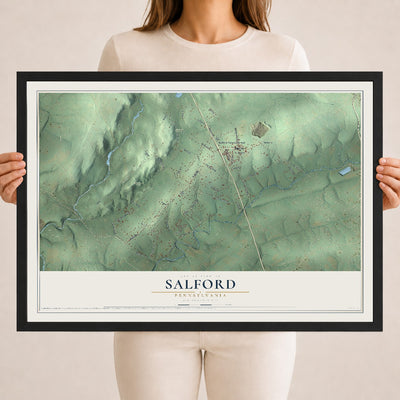 Map of Salford, Pennsylvania, 18 x 24 inch print in a black wood frame