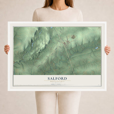 Map of Salford, Pennsylvania, 24 x 36 inch print in a white wood frame