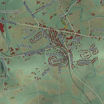 Close-up of the map of Salisbury, Lancaster County, Pennsylvania print showing street and building detail