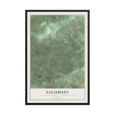 Map of Salisbury, Lancaster County, Pennsylvania, 12 x 18 inch print in a black wood frame