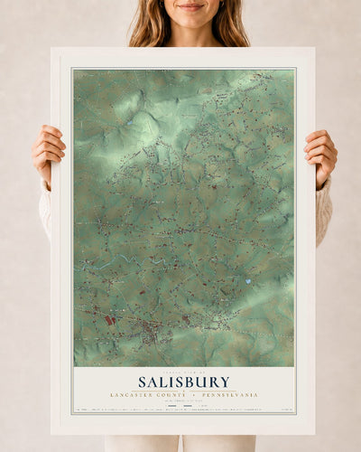 Map of Salisbury, Lancaster County, Pennsylvania, 24 x 36 inch print in a white wood frame