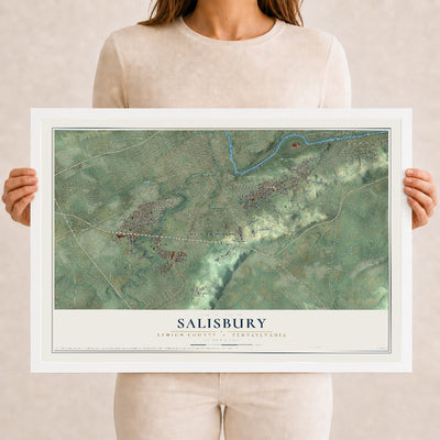 Map of Salisbury, Lehigh County, Pennsylvania, 12 x 18 inch print in a white wood frame