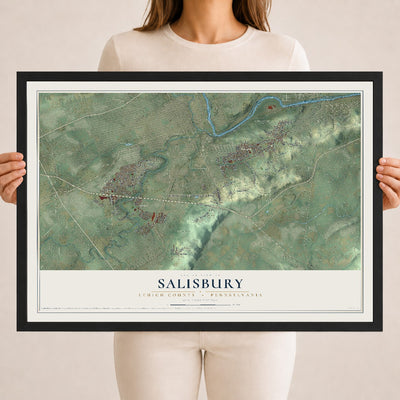 Map of Salisbury, Lehigh County, Pennsylvania, 18 x 24 inch print in a black wood frame