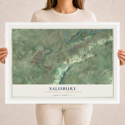 Map of Salisbury, Lehigh County, Pennsylvania, 18 x 24 inch print in a white wood frame