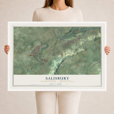 Map of Salisbury, Lehigh County, Pennsylvania, 24 x 36 inch print in a white wood frame