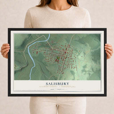 Map of Salisbury, Somerset County, Pennsylvania, 12 x 18 inch print in a black wood frame