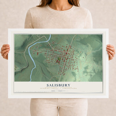 Map of Salisbury, Somerset County, Pennsylvania, 12 x 18 inch print in a white wood frame
