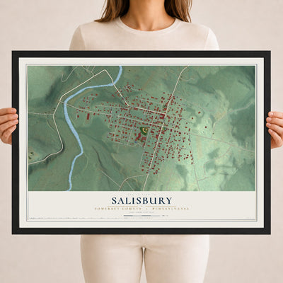 Map of Salisbury, Somerset County, Pennsylvania, 18 x 24 inch print in a black wood frame