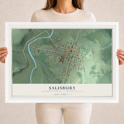 Map of Salisbury, Somerset County, Pennsylvania, 18 x 24 inch print in a white wood frame