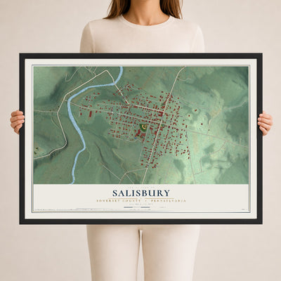 Map of Salisbury, Somerset County, Pennsylvania, 24 x 36 inch print in a black wood frame