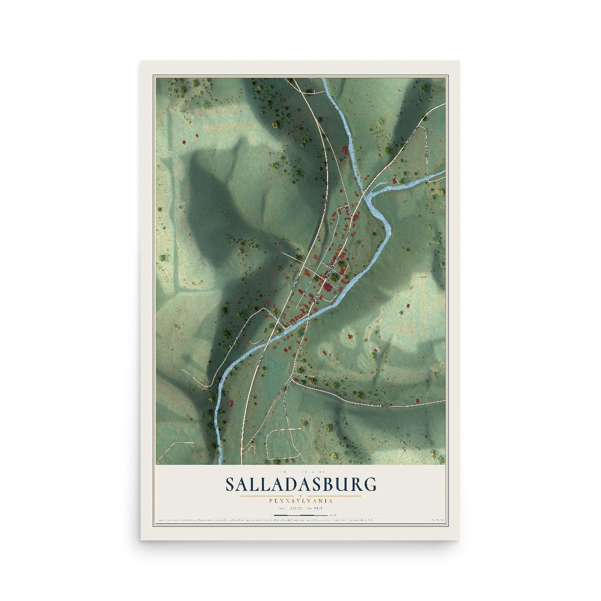 Map of Salladasburg, Pennsylvania, 12 x 18 inch unframed archival matte print