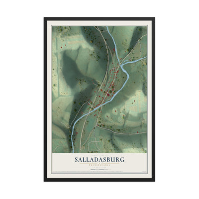 Map of Salladasburg, Pennsylvania, 12 x 18 inch print in a black wood frame