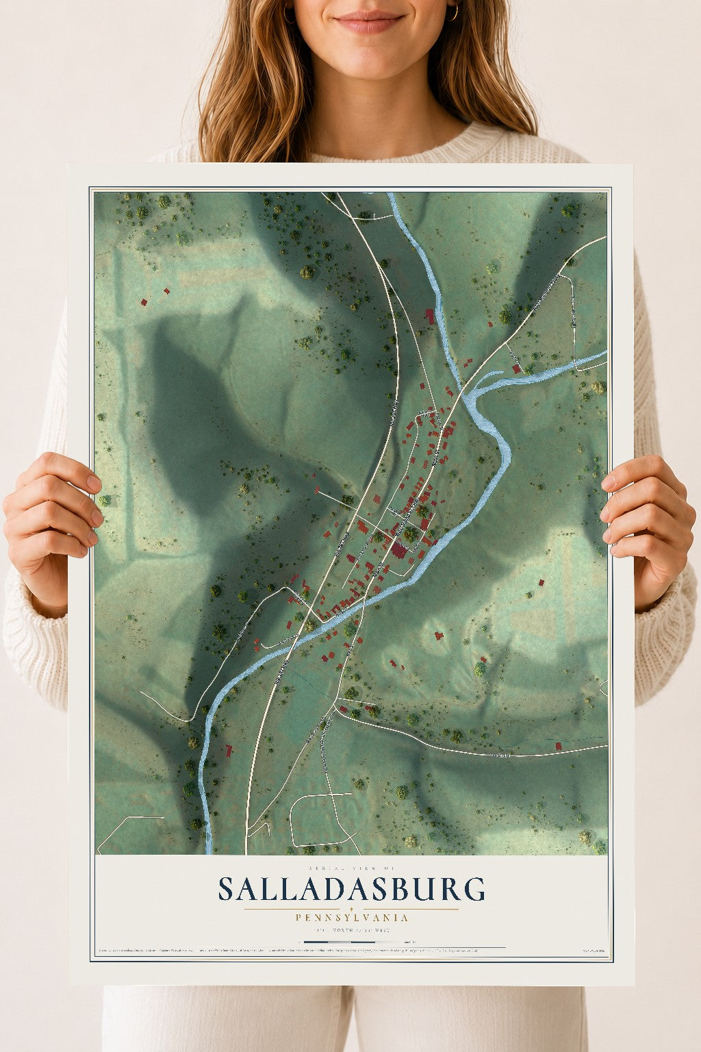 Map of Salladasburg, Pennsylvania, 18 x 24 inch unframed archival matte print