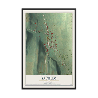 Map of Saltillo, Pennsylvania, 12 x 18 inch print in a black wood frame