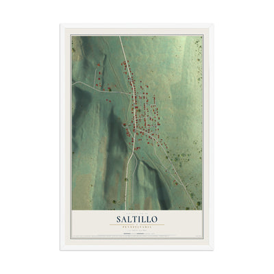 Map of Saltillo, Pennsylvania, 12 x 18 inch print in a white wood frame