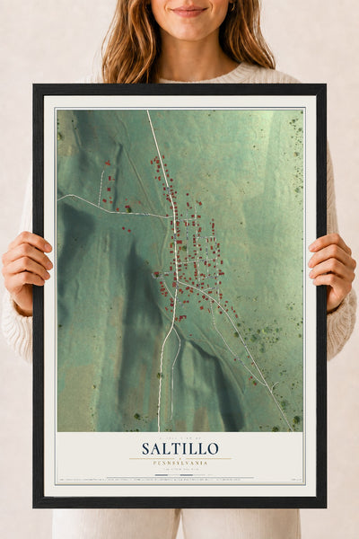 Map of Saltillo, Pennsylvania, 18 x 24 inch print in a black wood frame