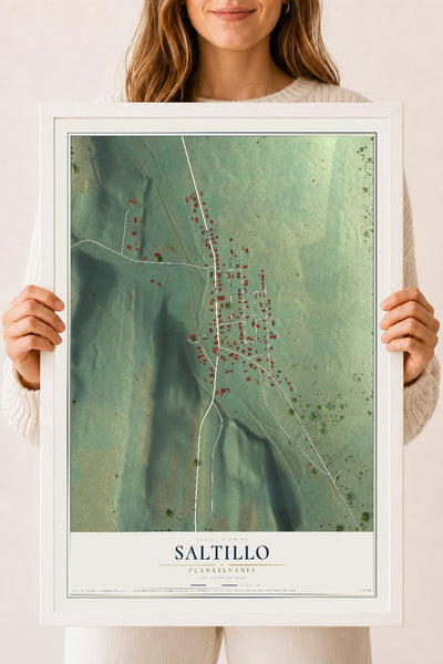 Map of Saltillo, Pennsylvania, 18 x 24 inch print in a white wood frame