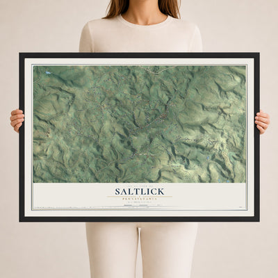 Map of Saltlick, Pennsylvania, 24 x 36 inch print in a black wood frame
