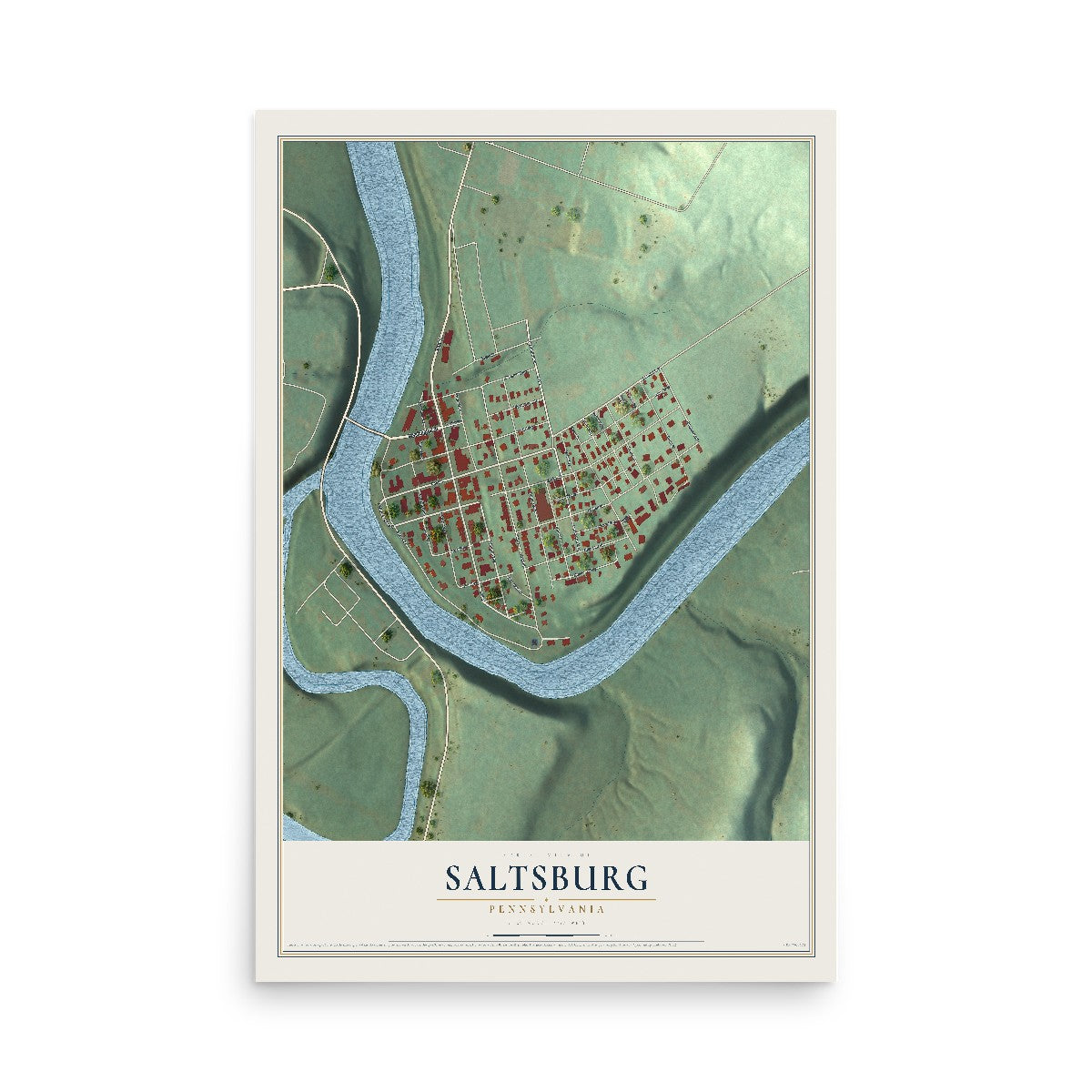 Map of Saltsburg, Pennsylvania, 12 x 18 inch unframed archival matte print