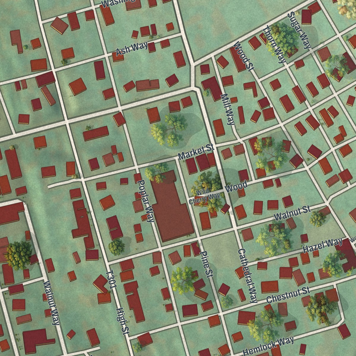Close-up of the map of Saltsburg, Pennsylvania print showing street and building detail