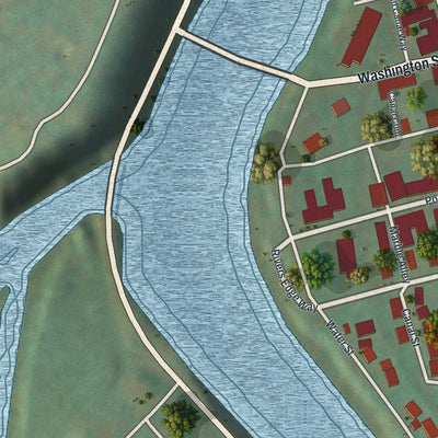 Second close-up of the map of Saltsburg, Pennsylvania print showing more streets and buildings