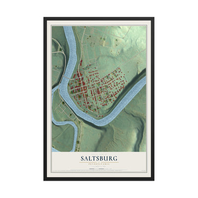 Map of Saltsburg, Pennsylvania, 12 x 18 inch print in a black wood frame